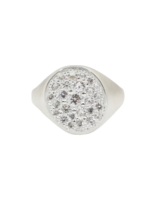 Organic Shaped Pave Signet Ring with White Sapphires in Brushed Silver