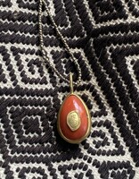 Large Natural Red Coral Pendant in 22k Gold