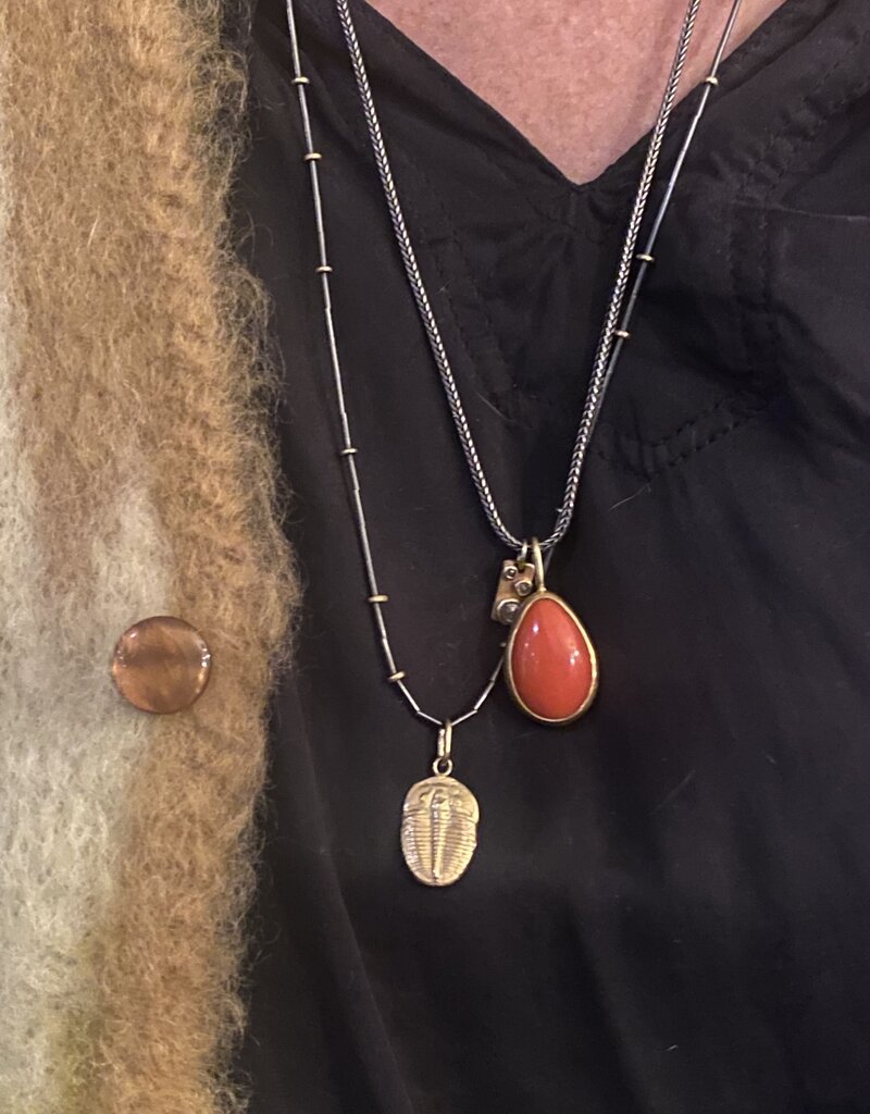 Large Natural Red Coral Pendant in 22k Gold