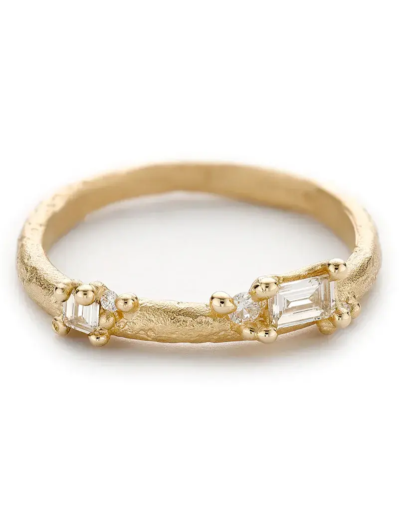 Half Round Band with Mixed Cut Diamonds and Granules in 14k Gold
