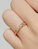 Half Round Band with Mixed Cut Diamonds and Granules in 14k Gold