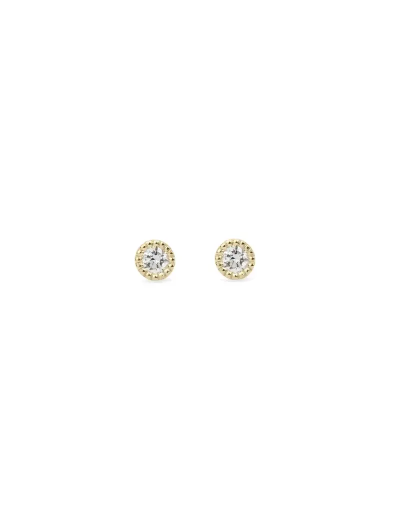 Alice Son 2mm Diamond Millgrain Post Earrings in 14k Yellow Gold