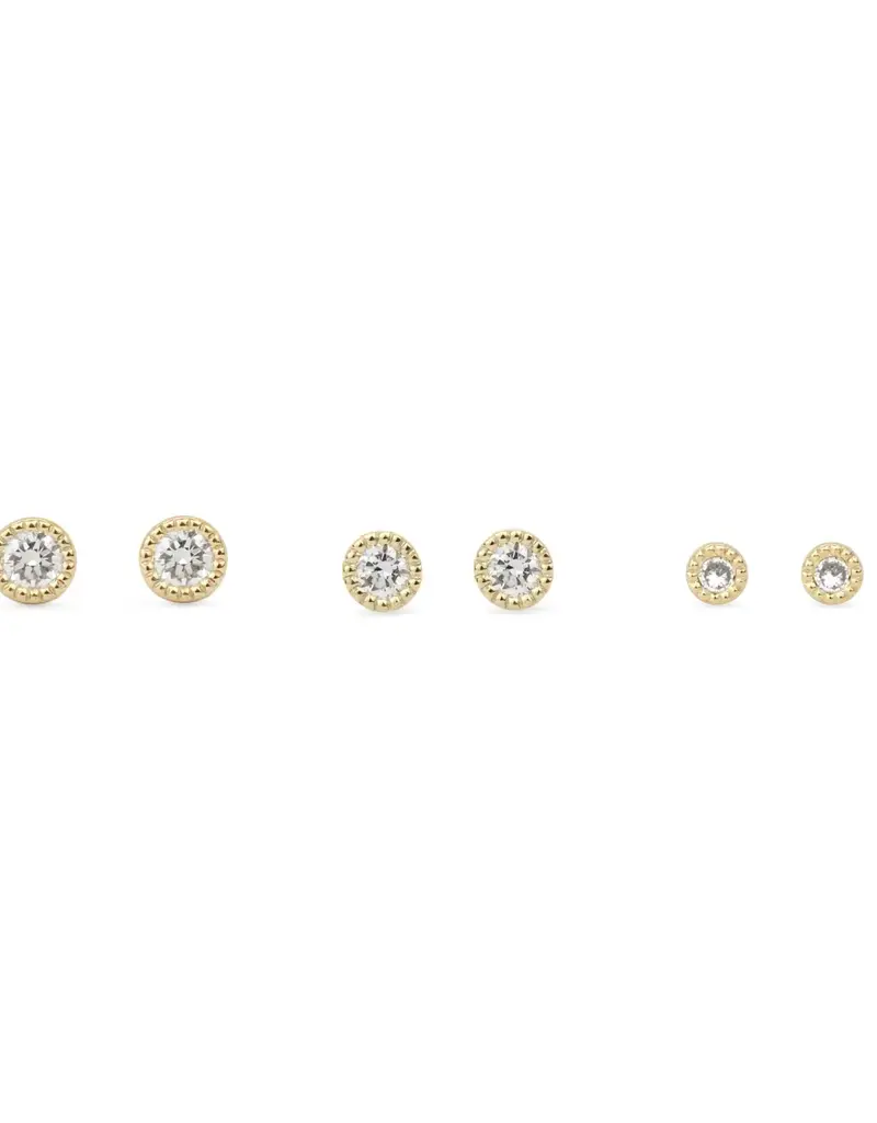 Alice Son 2mm Diamond Millgrain Post Earrings in 14k Yellow Gold