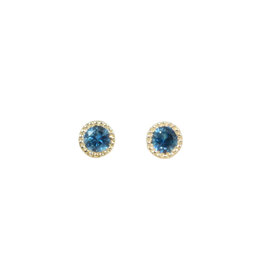 Alice Son 2.5mm Blue Sapphire Millgrain Post Earrings in 14k Yellow Gold