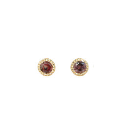 Alice Son 2.5mm Red Sapphire Millgrain Post Earrings in 14k Yellow Gold