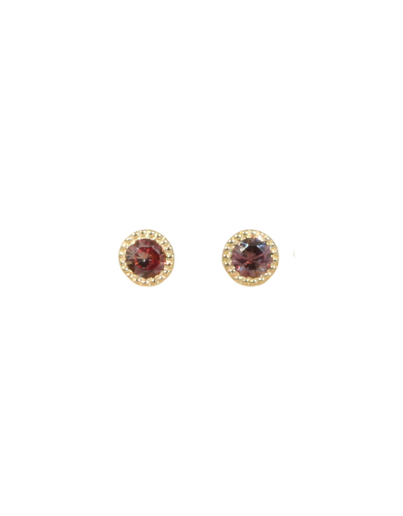 Alice Son 2.5mm Red Sapphire Millgrain Post Earrings in 14k Yellow Gold
