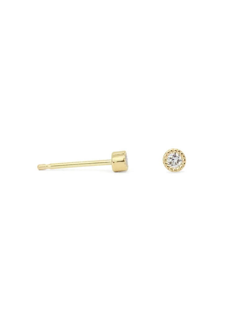 Alice Son 2.5mm Diamond Millgrain Post Earrings in 14k Yellow Gold