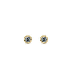 Alice Son 2mm Blue Sapphire Millgrain Post Earrings in 14k Yellow Gold