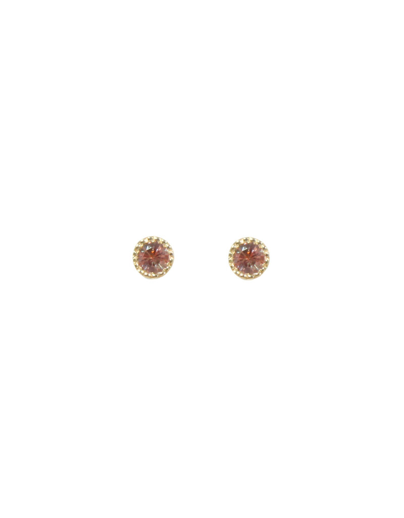 Alice Son 2mm Red Sapphire Millgrain Post Earrings in 14k Yellow Gold