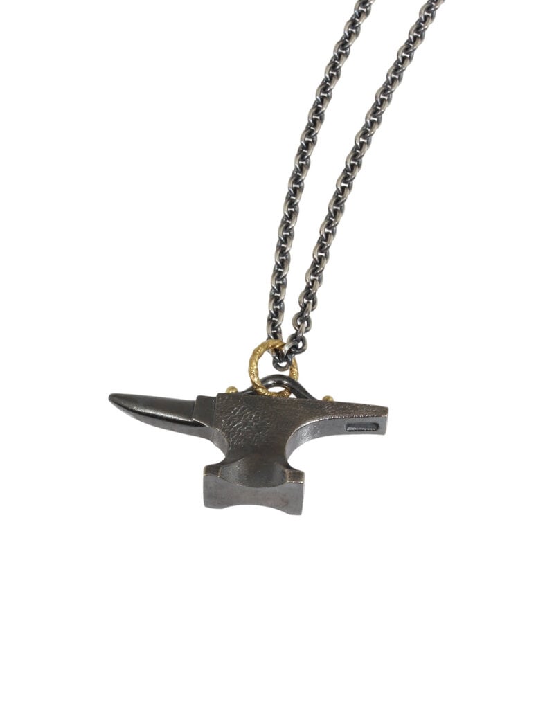 Anvil Pendant in Oxidized Silver and 18k Gold