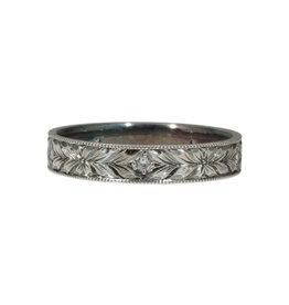 Engraved Band with Diamonds in Silver
