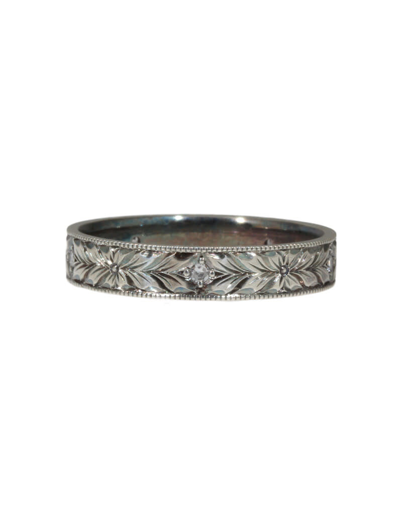 Engraved Band with Diamonds in Silver