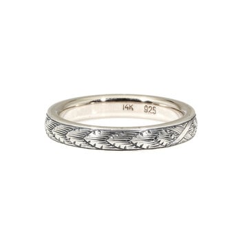 White Gold Engraved Ring, X Pattern with Arrows