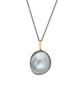 Medium Mabe Pearl Pendant in Oxidized Silver and 18k Yellow Gold