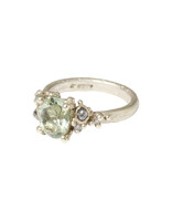 Green Amethyst and Diamond Encrusted Ring in 9ct White Gold