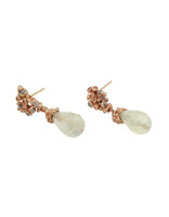 Prehnite Drop Earrings with Grey Diamonds and Barnacles in 14k Yellow Gold