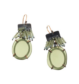 Green Cut Glass & Beaded Earrings