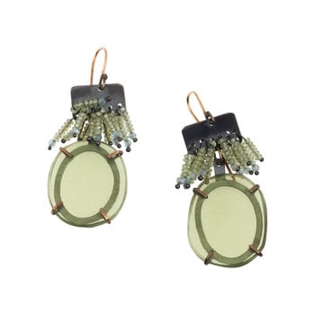 Green Cut Glass & Beaded Earrings