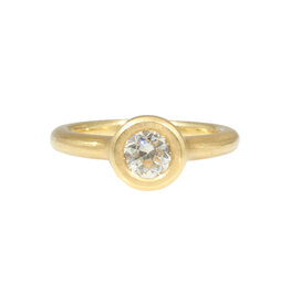 Raised Cup Old Euro Cut Diamond Ring in 18k Gold