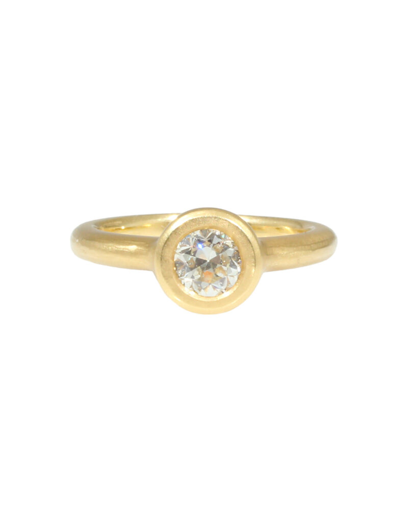 Raised Cup Old Euro Cut Diamond Ring in 18k Gold