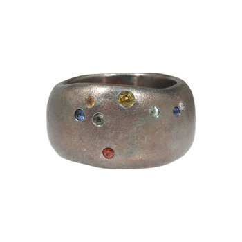 Aquarius Wide Band in Oxidized Silver with Sapphires