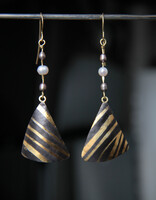 Big Sur Goldsmiths Pearl Striped Earrings in 23k, 18k Gold and Oxidized Silver