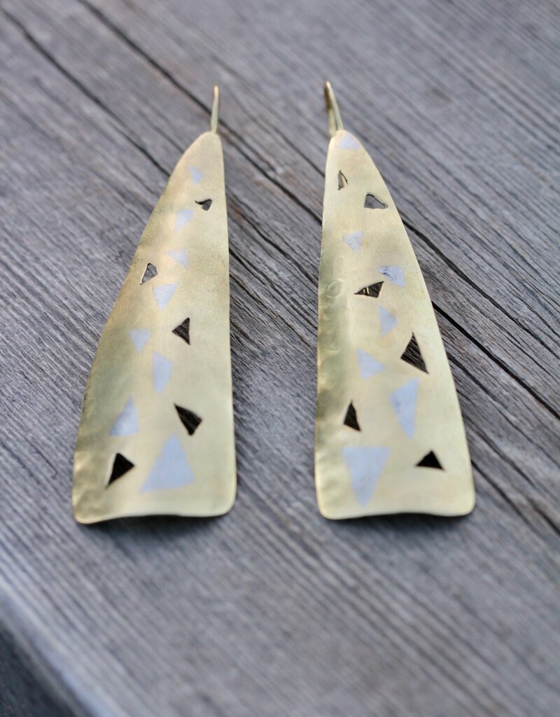 Big Sur Goldsmiths Fused Triangle Earrings in 18k Gold and Platinum