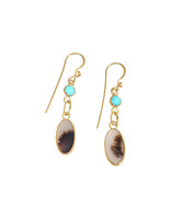 Big Sur Goldsmiths Dendritic Agate, Turquoise and Diamond Earrings in 22k Gold and Silver