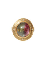 Big Sur Goldsmiths Bicolor Tourmaline Ring in 18k and 22k Gold with White Diamonds