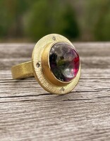 Big Sur Goldsmiths Bicolor Tourmaline Ring in 18k and 22k Gold with White Diamonds
