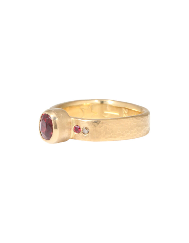 Big Sur Goldsmiths Jedi Red Spinel Ring in 22k Gold with Champagne Diamonds