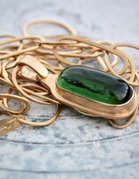 Big Sur Goldsmiths Green Tourmaline Pendant with Oval Link Chain in 22k Gold