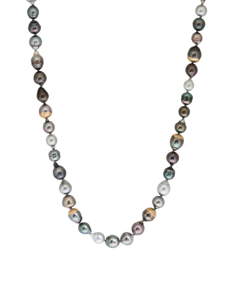 Tahitian Baroque Pearl Necklace with 14k Gold Toggle Clasp, Chain and Pearl Caps