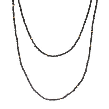 Vintage Matte Black Glass Bead Necklace on Brass Heishi Chain - 29"
