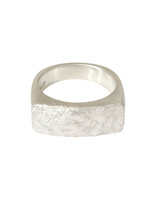 Wide Topography Signet Ring in Brushed Silver