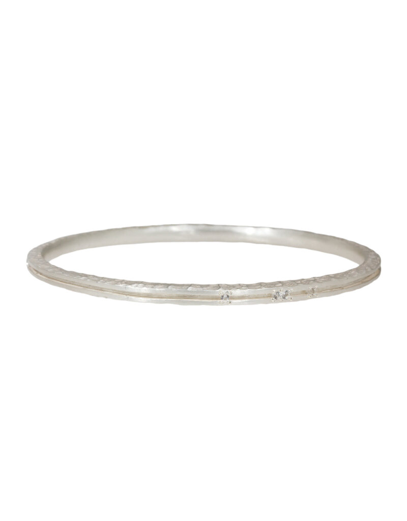 Channel Bangle in Brushed Silver with 9 White Sapphires