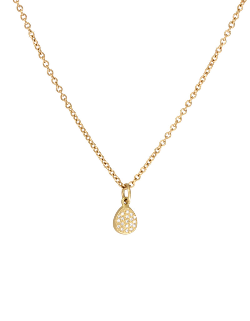 Lisa Ziff Pave Petal Pendant in 18k Gold and White Diamonds with 17" Chain