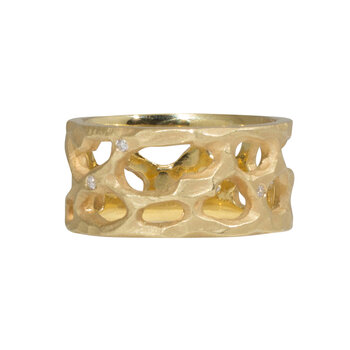 10mm Reef Ring in 18k Gold with White Diamonds