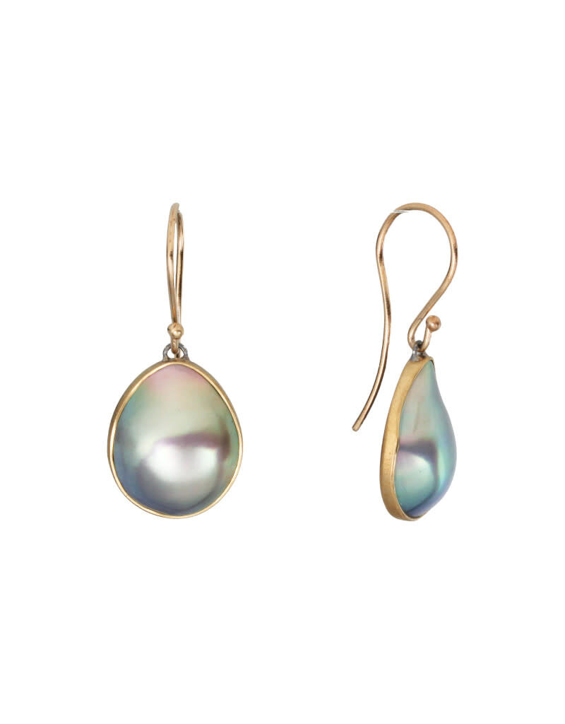 Mabe Pearl Earrings in 18k Yellow Gold and Oxidized Silver