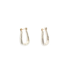 Small Squared Oval Hoop Earrings in Brushed Silver with 14k White Gold Earwires