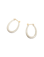Small Katachi Oval Hoop Earrings with Locking Wire in Brushed Silver