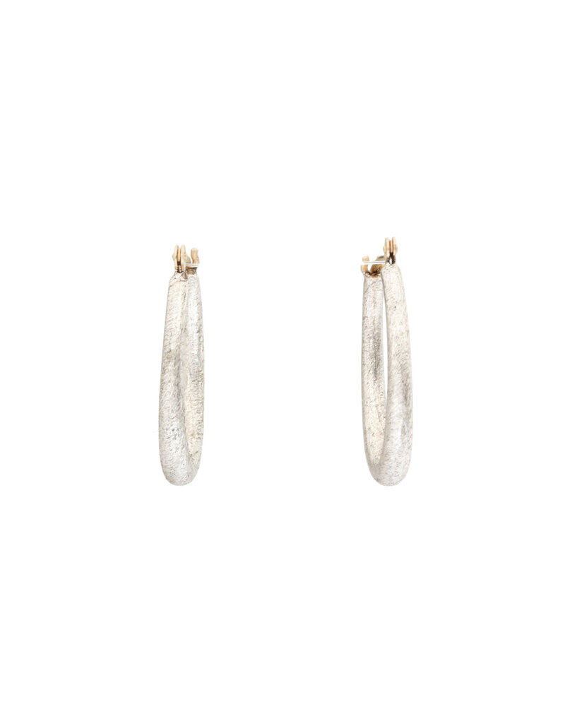 Small Katachi Oval Hoop Earrings with Locking Wire in Brushed Silver
