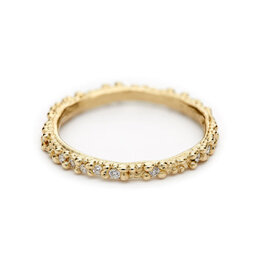 Double Beaded Band with White Diamonds in 14k Yellow Gold