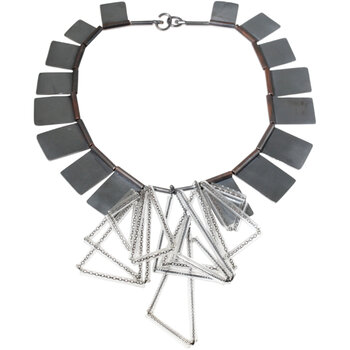 Silver Squares Necklace with Glass Tubes
