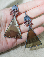 Mica Triangle Earrings with Oval Oxidized Silver & Tourmaline Beads