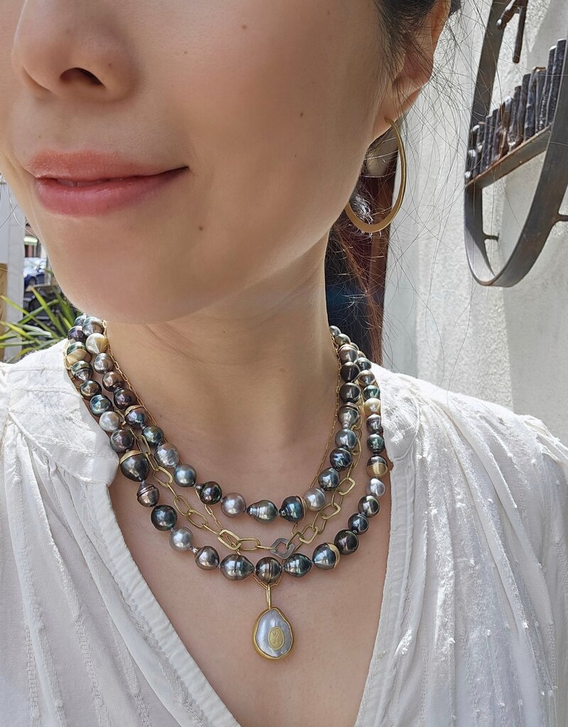 Tahitian Baroque Pearl Necklace with 14k Gold Toggle Clasp, Chain and Pearl Caps