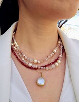 Pearl and Moonstone Necklace with Bronze Clasp