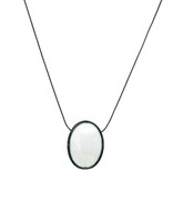 White Enamel Oval Shield Pendant with Oxidized Foxtail Chain