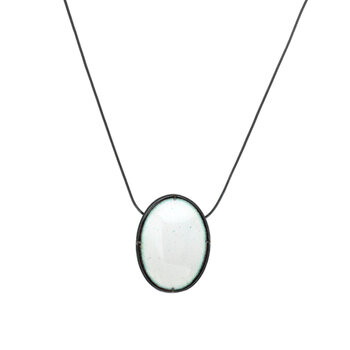 White Enamel Oval Shield Pendant with Oxidized Foxtail Chain