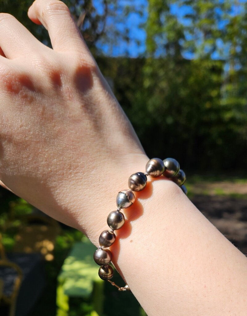 Tahitian Pearl Bracelet with 14k Rose Gold Caps and Clasp